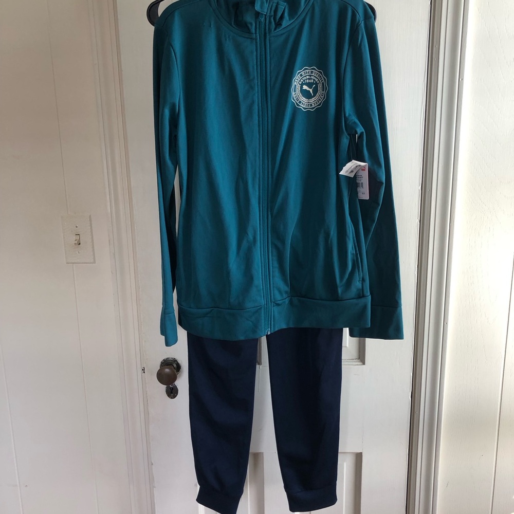 Puma Kids Teal Jacket and Navy Pants Matching Set